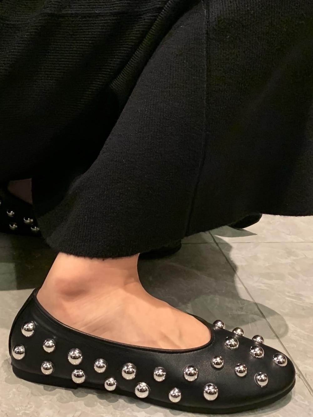 {ZARA} Silver Studded Ballent Flats